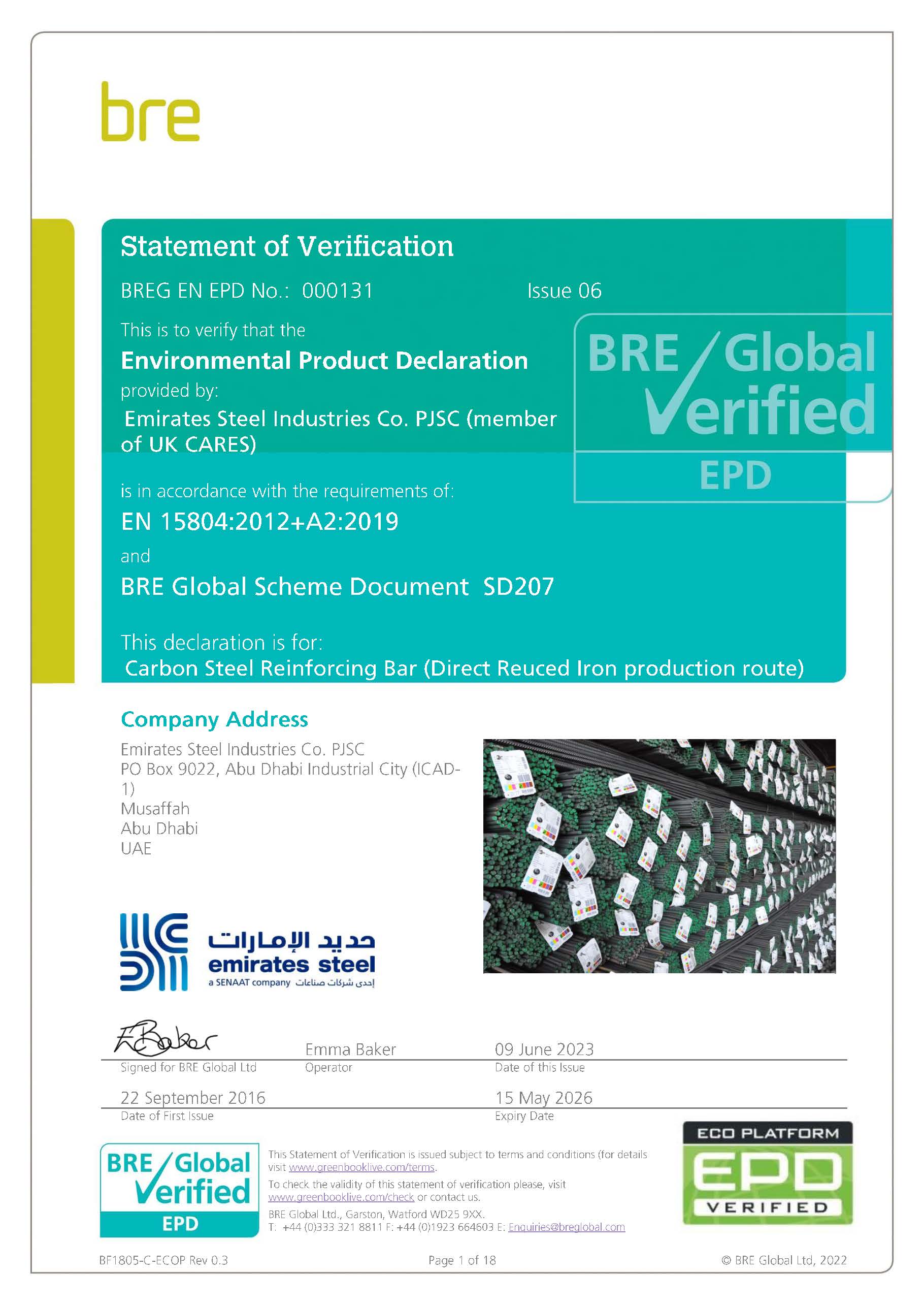 Emirates Steel Industries Co. PJSC (Emirates Steel) EPD